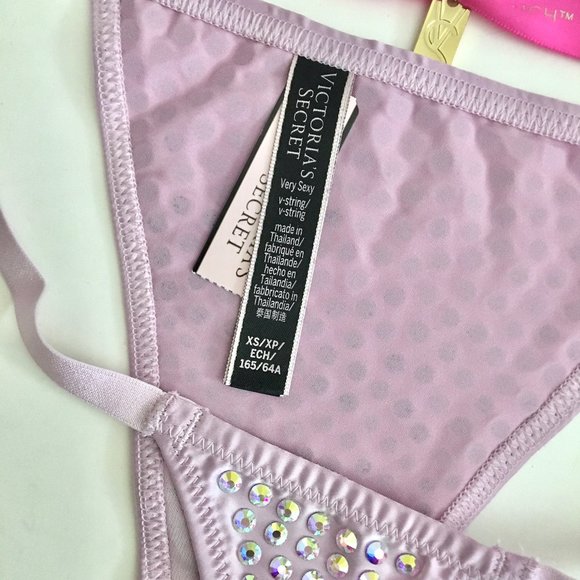 VS Rhinestone Shine V-String  Lilac Thong Panty - Picture 11 of 11